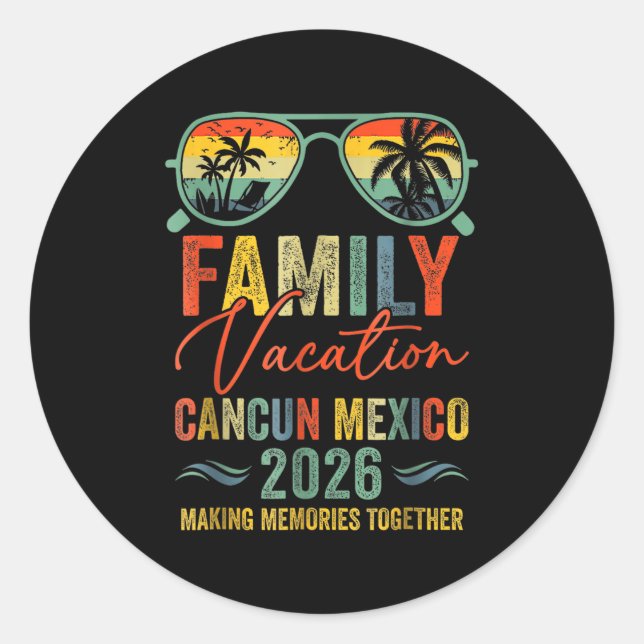 Sticker Rond Cancun Mexico Vacation 2026 Matching Family Group (Devant)