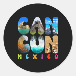 Sticker Rond Cancun Mexique 2025 Vacation Beach Matching Famill