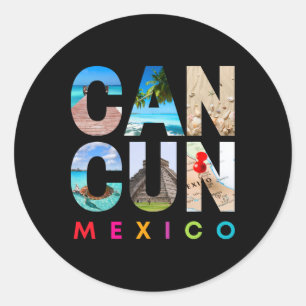 Sticker Rond Cancun Mexique 2025 Vacation Beach Matching Famill