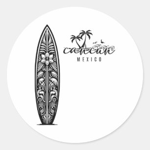 Sticker Rond Cancun Mexique Plage Surf Surfboard Rétro