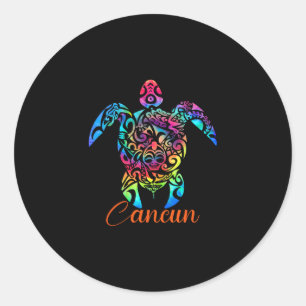 Sticker Rond Cancun Mexique Plage Tortue de Mer Vacances Voyage