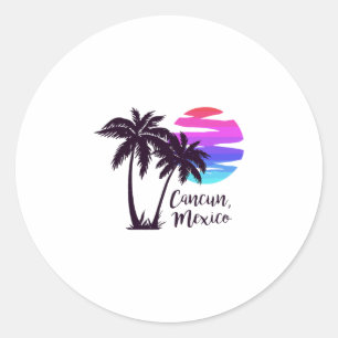 Sticker Rond Cancun Mexique Plage Vacances d'Été Palmiers Solei