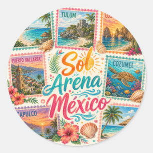 Sticker Rond Cancun Soleil Sable Mexique Plages Tropicales Magn