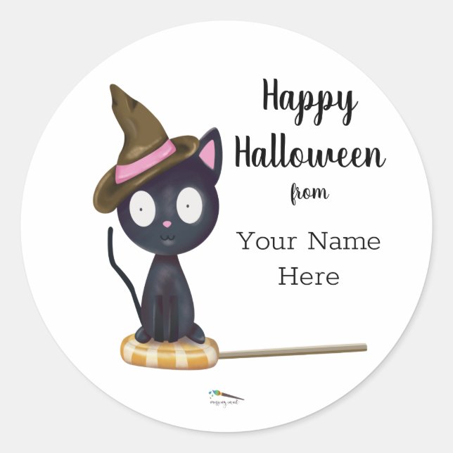 Sticker Rond Candy Black Chat Halloween Personnalisé (Devant)