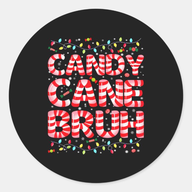 Sticker Rond Candy Cane Bruh Tree Light Pjs Christmas Xmas Men  (Devant)