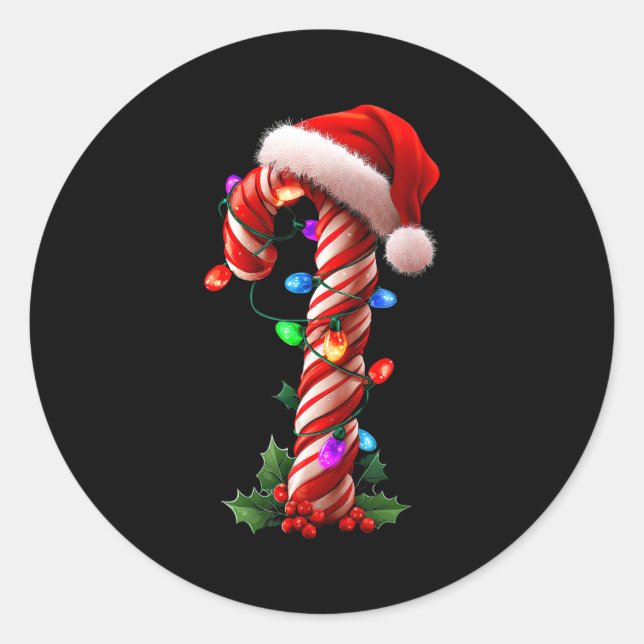 Sticker Rond Candy Cane Christmas Design Boys Girls Kids Adults (Devant)