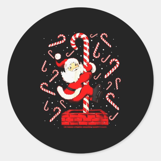 Sticker Rond Candy Cane Christmas Santa Funny Lights Xmas Men W (Devant)