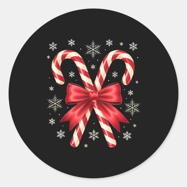 Sticker Rond Candy Cane Christmas Season Girls Womens Retro Coq (Devant)