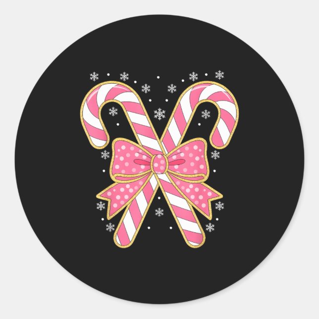 Sticker Rond Candy Cane Christmas Season Girls Womens Retro Coq (Devant)