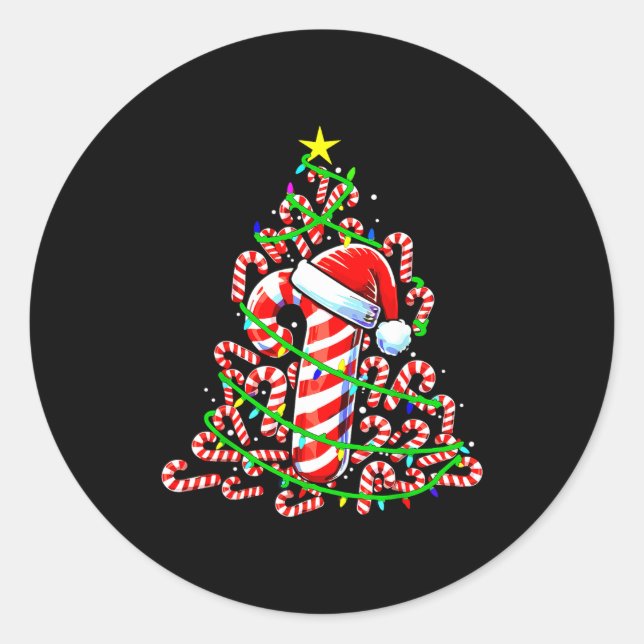 Sticker Rond Candy Cane Christmas Tree Lights Santa  (Devant)