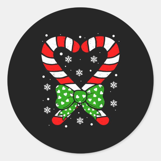 Sticker Rond Candy Cane Heart Coquette Bow Christmas Toddler Ki (Devant)