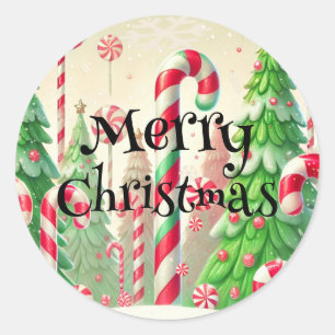 Sticker Rond Candy Cane Hiver Forêt de menthe poivrée Noël