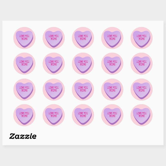 Sticker Rond Candy Coeur personnalisé - Coeur pourpre sur rose (Feuille)