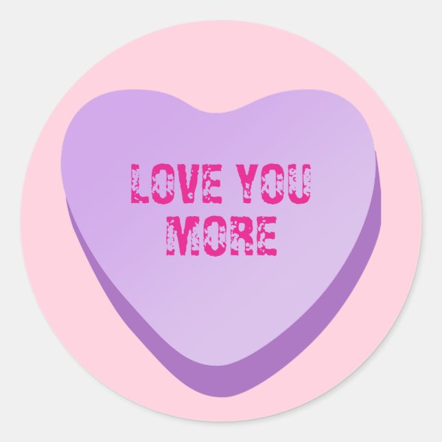 Sticker Rond Candy Coeur personnalisé - Coeur pourpre sur rose (Devant)