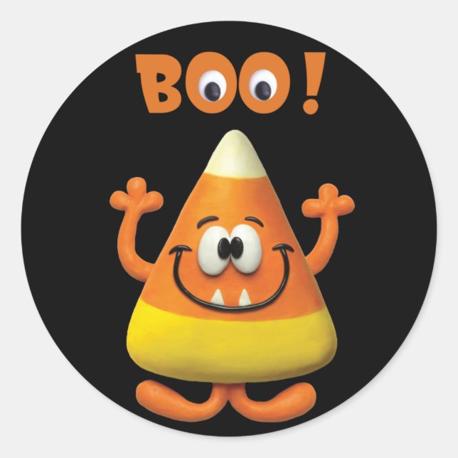Sticker Rond Candy Corn Halloween Boo Party (Devant)
