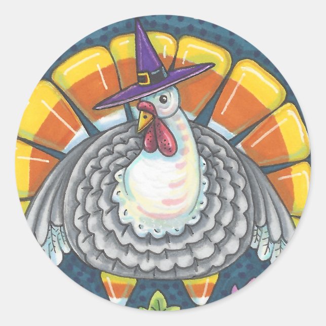STICKER ROND CANDY CORN TURKEY, FEUILLE DE BILLETS (Devant)