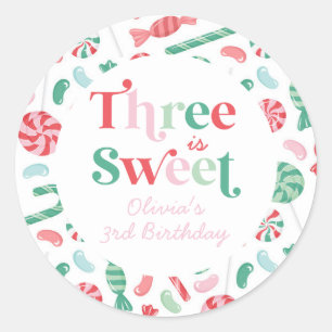 Sticker Rond Candy de Noël Trois est Douce 3e Anniversaire