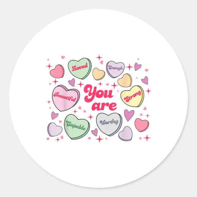Sticker Rond Candy doux Coeurs doux Enseignant Valentines Jour  (Devant)