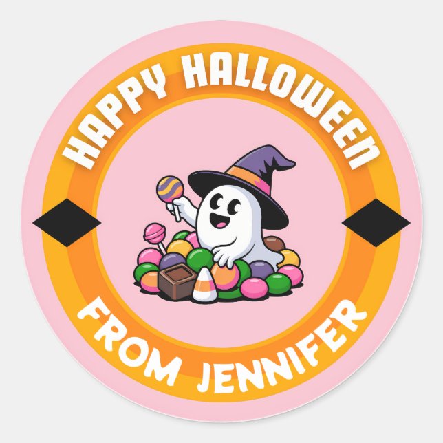 Sticker Rond Candy Ghost Joyeux Halloween (Devant)