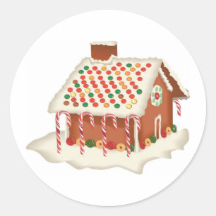 Sticker Rond Candy Gingerbread Cottage Noël Fêtes Noël