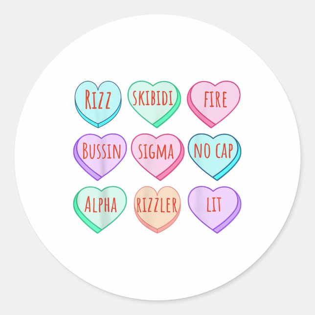Sticker Rond Candy Heart Slang Mots Valentines Day For School, (Devant)