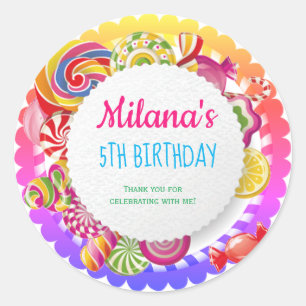 Sticker Rond Candy land fête d'anniversaire pastel