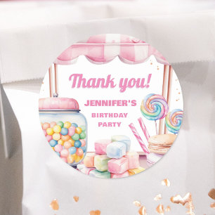 Sticker Rond Candy Land Rétro Bonbons Rose Fête d'anniversaire