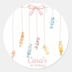 Sticker Rond Candy land rose Premier anniversaire Fête Invitati