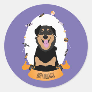 Sticker Rond Candy Portrait Rottweiler Chien pourpre orange