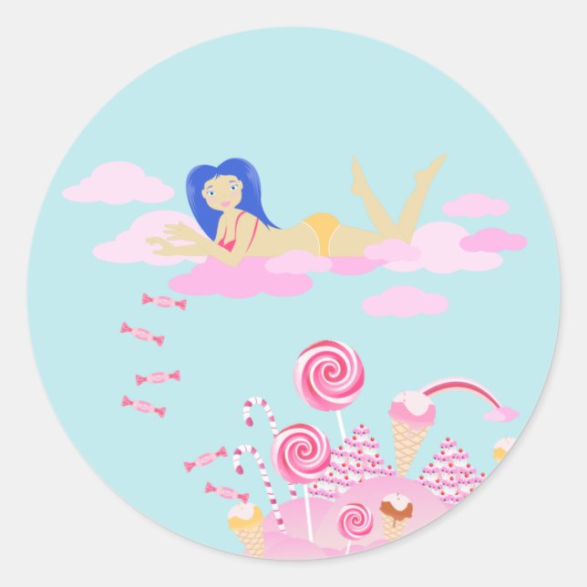 Sticker Rond Candy rose du monde gâteau pour la fête d'annivers (Devant)