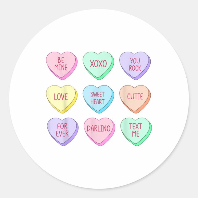 Sticker Rond Candy Sweet Conversation Coeurs Valentines Day Wom (Devant)