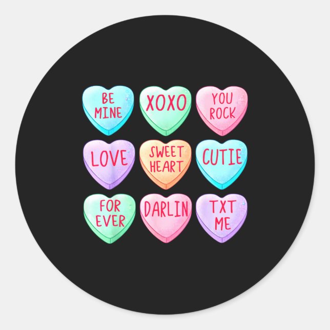Sticker Rond Candy Sweet Hearts Love Valentines Day Shirt Women (Devant)