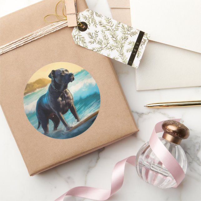 Sticker Rond Cane Corso Beach Surf Peinture (Cadeaux)
