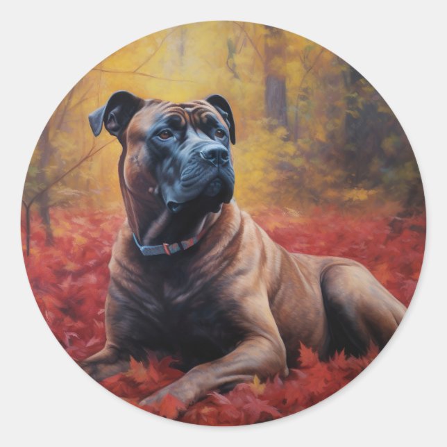 Sticker Rond Cane Corso en automne Feuilles automne Inspire (Devant)