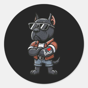 Sticker Rond Cane Corso I Love Papa Drôle Chien Tattoo