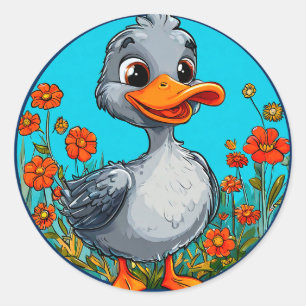 Sticker Rond 🦆 Caneton de dessin animé Bébé oiseau mignon Art