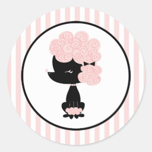 Sticker Rond Caniche français de dessin animé