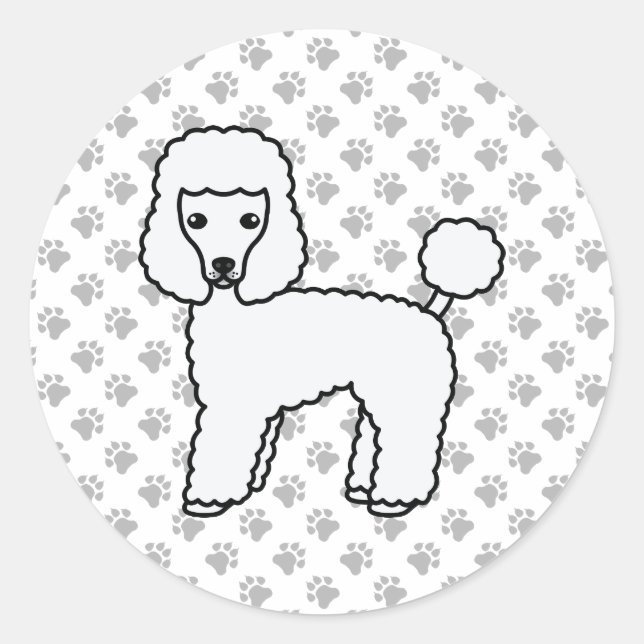 Sticker Rond Caniche jouet blanc Chien de dessin animé mignon (Devant)