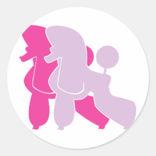 Sticker Rond Caniche rose