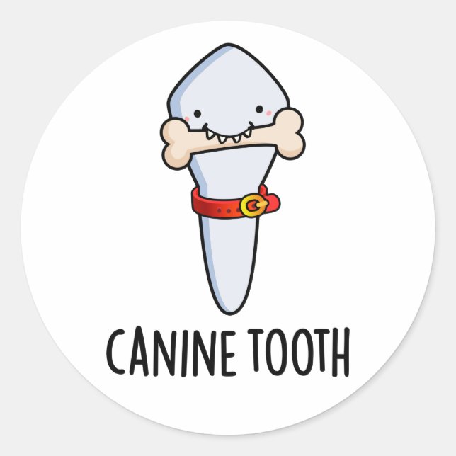 Sticker Rond Canine Tooth Funky Dental Pun (Devant)