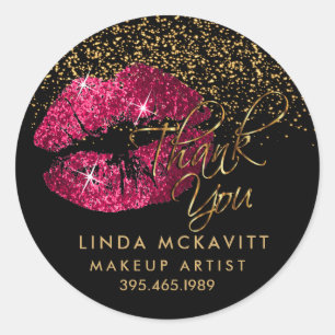 Sticker Rond Canne à lèvres rose chaud 💋 Merci Parties scintil