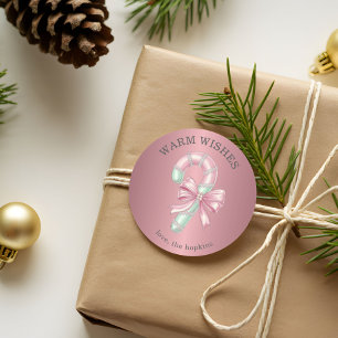 Sticker Rond Canne à Sucre Rose et Verte Pailletée Brillante Fe