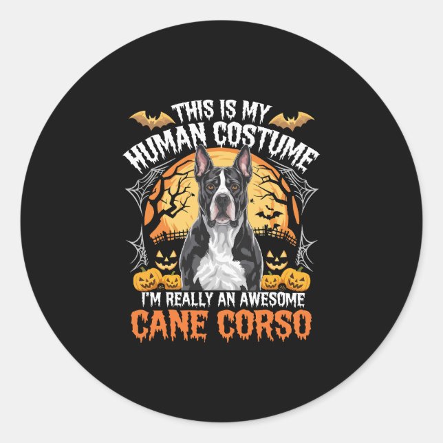 Sticker Rond Canne Corso Chien Costume génial Halloween (Devant)