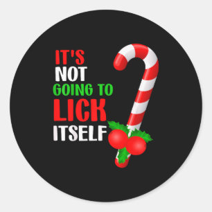 Sticker Rond Canne de Noël Drôle de Bonbons Elle ne va pas léch