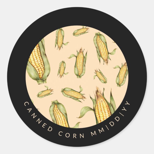 Sticker Rond Canne | Maïs en conserve | Date | Maïs sur la plaq (Devant)