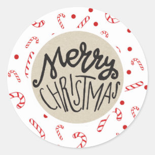Sticker Rond Canneberges blanches Canne à sucre Noël Fête Polka