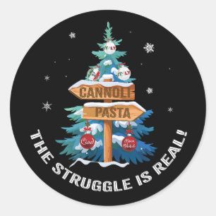 Sticker Rond Cannoli de Noël italien amusant et design de pâtes