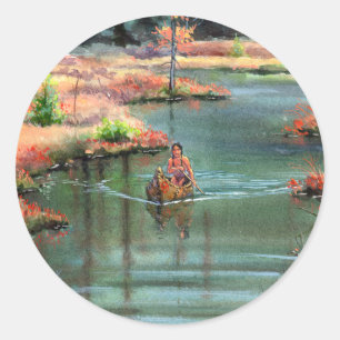 Sticker Rond CANOË TRANQUILLE par SHARON SHARPE
