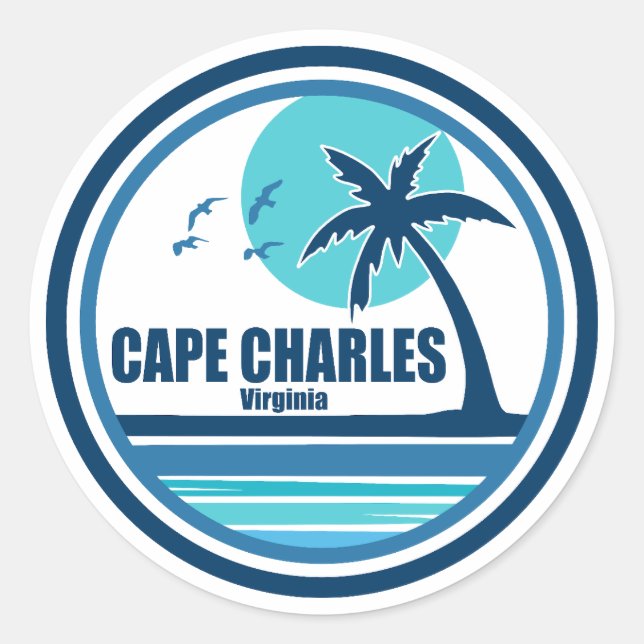 Sticker Rond Cape Charles Beach Virginia Palm Tree Birds (Devant)