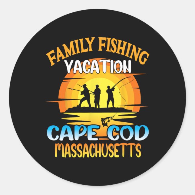 Sticker Rond Cape Cod Machusetts Famille Pêche Coucher du solei (Devant)